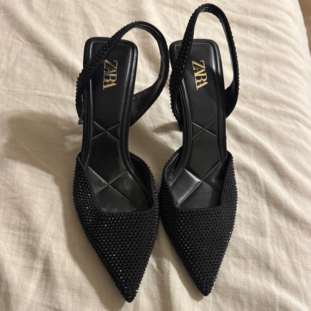 Zara Black Studded Slingback Heels